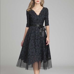 Teri Jon Navy Blue Lace Floral Cocktail Dress
